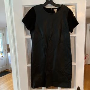 Great condition J Crew faux leather and stretch Short sleeved black dress size 6